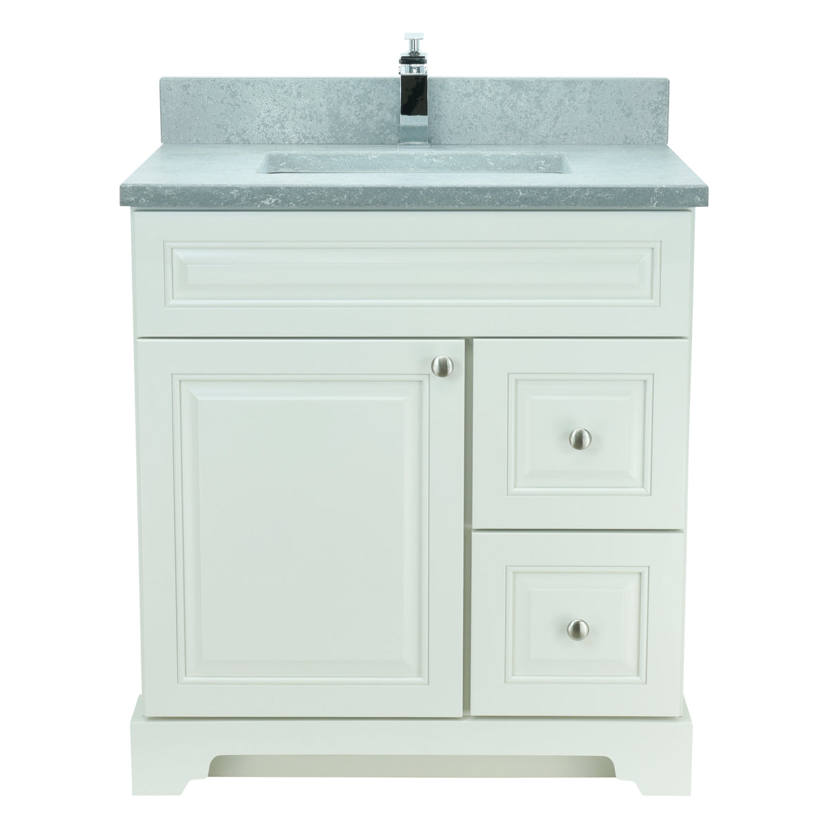 24" Antique White Damian Vanity With Concrete Leather Quartz – Lukxvanities