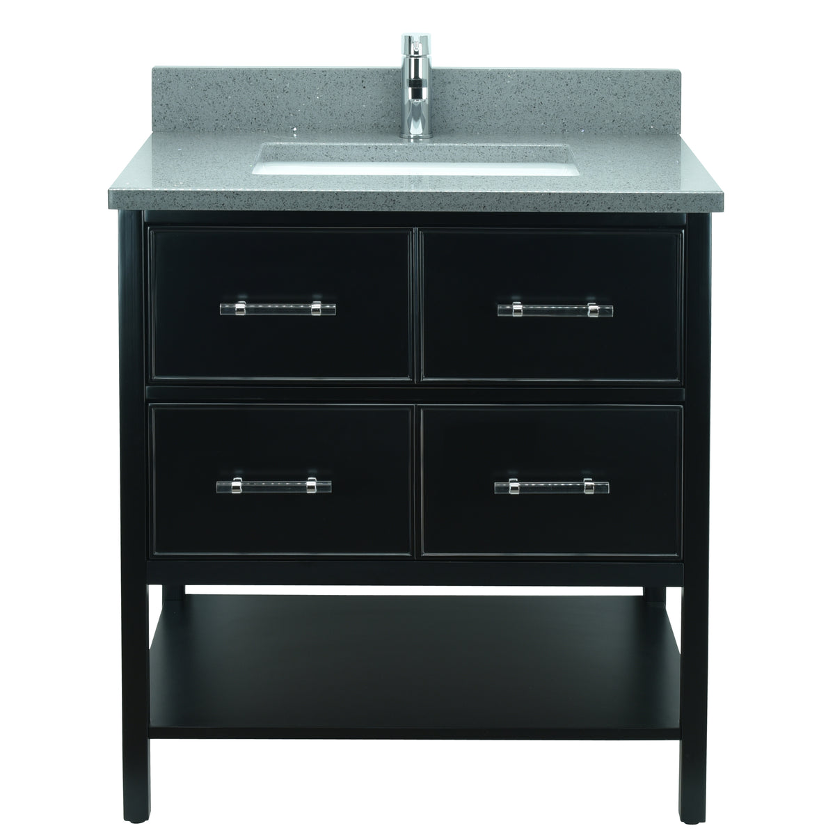 30" Black Gemma Vanity With Crystal Grey Quartz – Lukxvanities