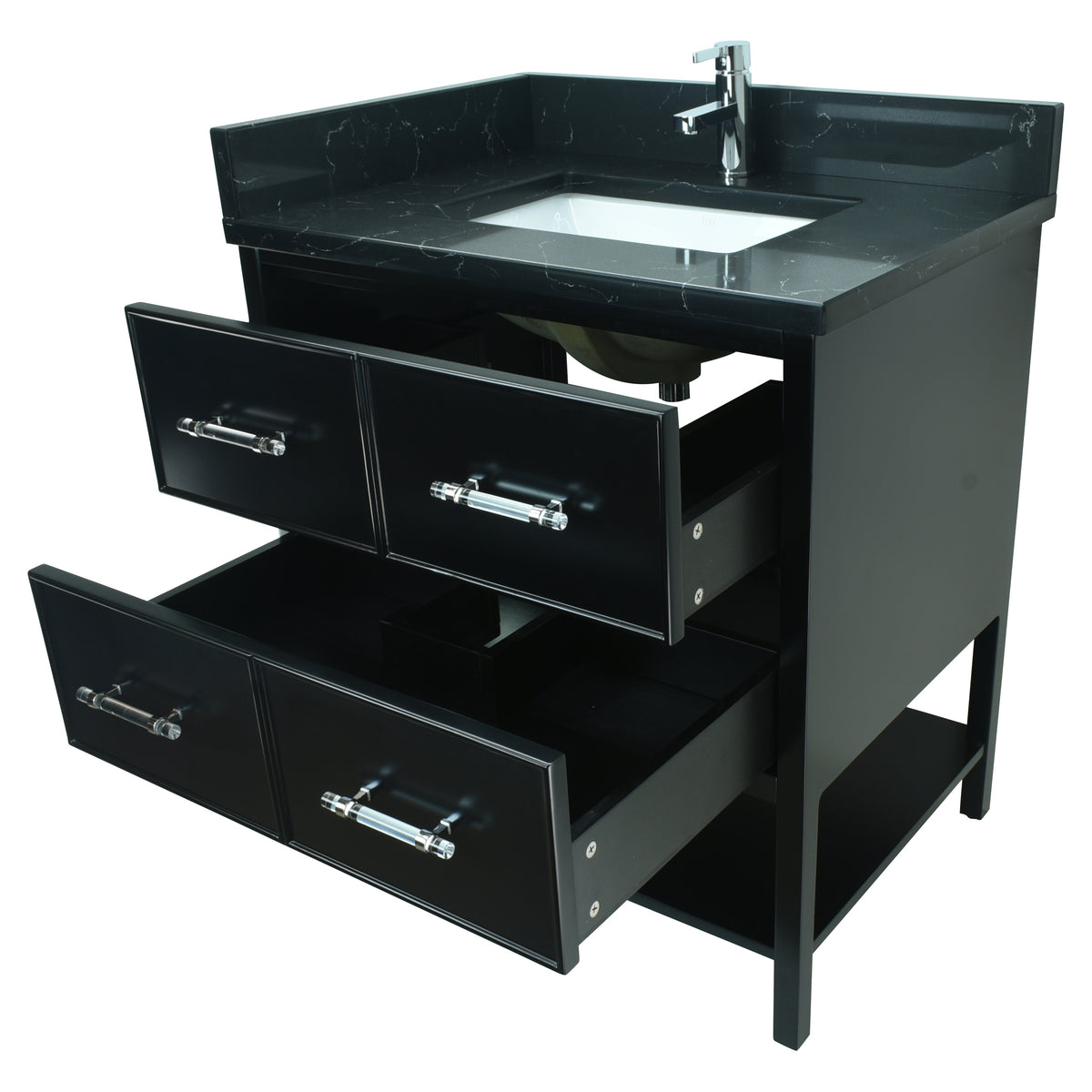 30" Black Gemma Vanity With Moonlight Black Quartz – Lukxvanities