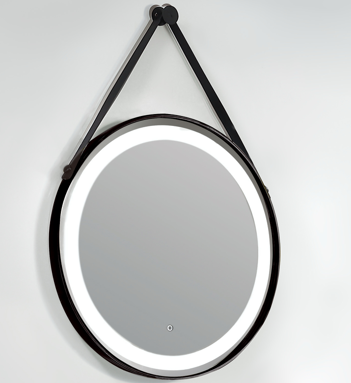 Lukx Bold Elite Round LED Mirror - Leather Strap with Matt Black Frame