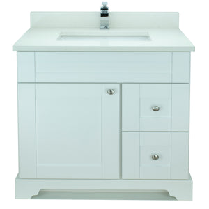 36" White Damian Vanity with Silk White Quartz