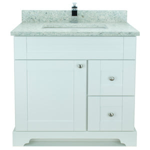 36" White Damian Vanity with Topaz Quartz