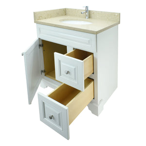 24" Antique White Damian Vanity with Royal Brown Quartz