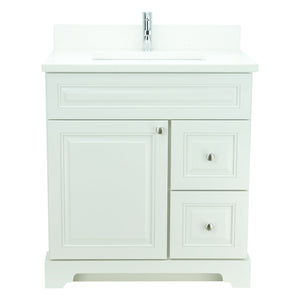 36" Antique White Damian Vanity with Silk White Quartz