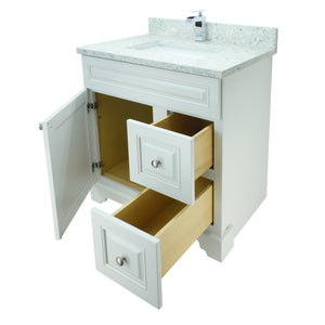 30" Antique White Damian Vanity with Topaz Quartz