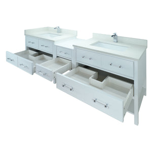 86" White Gemma Vanity with Silk White Quartz