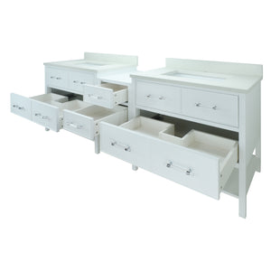 74" White Gemma Vanity with Silk White Quartz