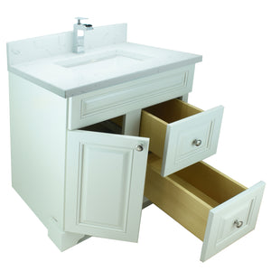 36" Antique White Damian Vanity with Carrera Quartz