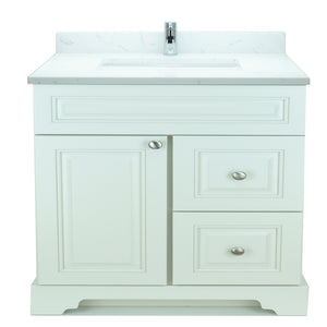 36" Antique White Damian Vanity with Carrera Quartz